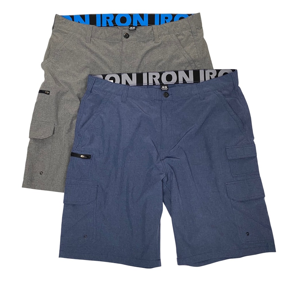 Iron Mens Hybrid Cargo Shorts Size‎ 40 Blue & Grey Heathered Quick Dry  Lot of 2